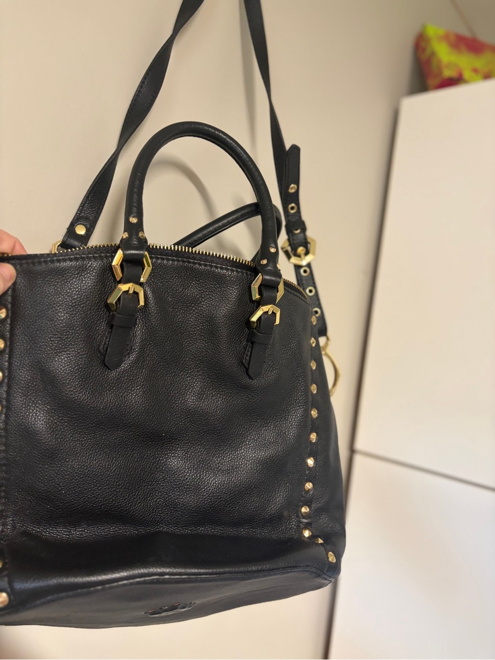 orYANY Black Pebbled Leather Shoulder Bag, Gold accents crossbody handbag - Picture 8 of 10